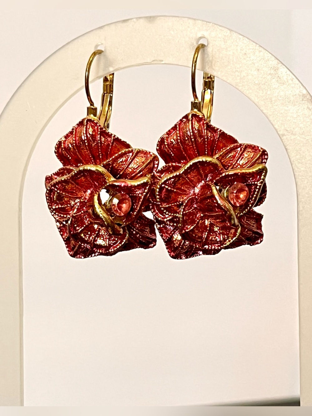 Vintage Floral Pink & Gold Statement Necklace & Earring Set - Picture 4 of 13